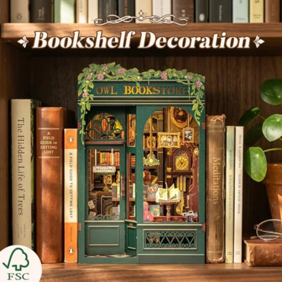 CUTEBEE Book Nook Kit - DIY Miniature House Kit for Adults, Teens and Beginners, Dollhouse Booknook Library Tiny House Bookshel
