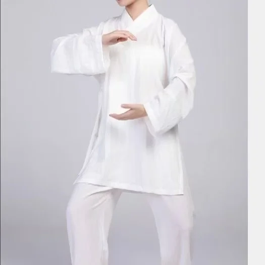 Dad Mom Tai Chi Clothing Traditional Chinese Ming Dynasty Costume Vintage Couples Pajamas Inner Wear White Exercise Taoist Robe