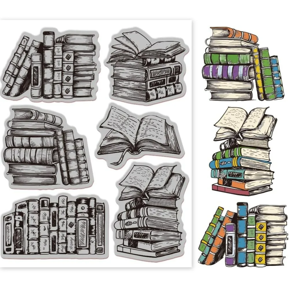 Vintage Books Cling Rubber Stamp 7.09x8.66inch Retro Sketch Books EVA Stamps Embossing Stamp Seal for DIY Scrapbooking and