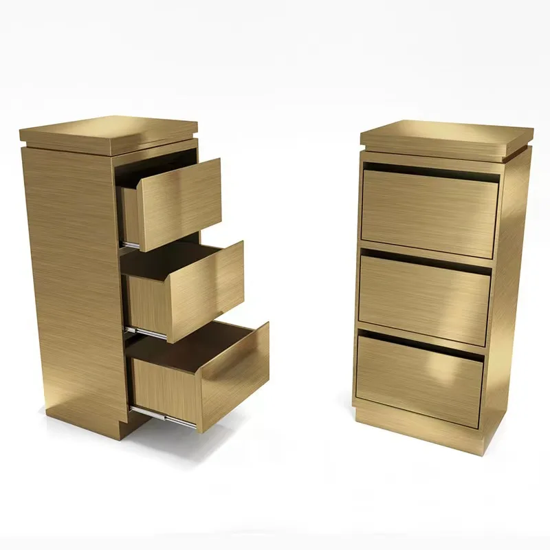 Wholesale Modern Barber Shop Salon Furniture Metal Gold 3-Layer Barber Trolley with Drawers