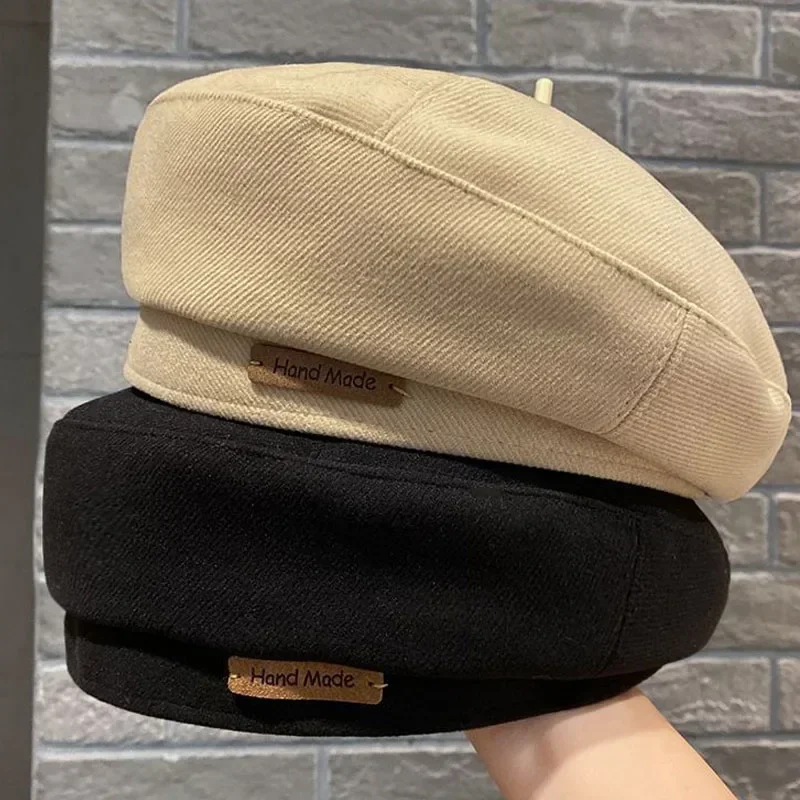 Solid Color Women Berets Korean Fashion Retro Octagonal Hat Elegant Lady Artist Painter Cap Y2K Kpop Egirl Newsboy Beanie Bonnet