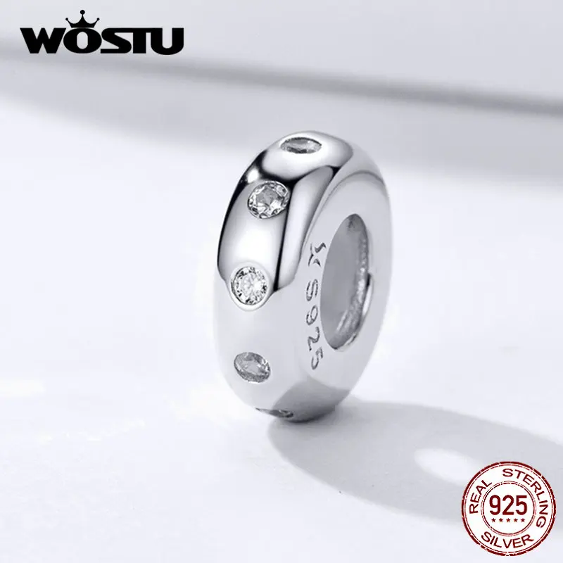 WOSTU 925 Sterling Silver  Stopper Spacer Beads Cat Feather Round Charm Fit Original Bracelet Bangle DIY Jewelry Accessories