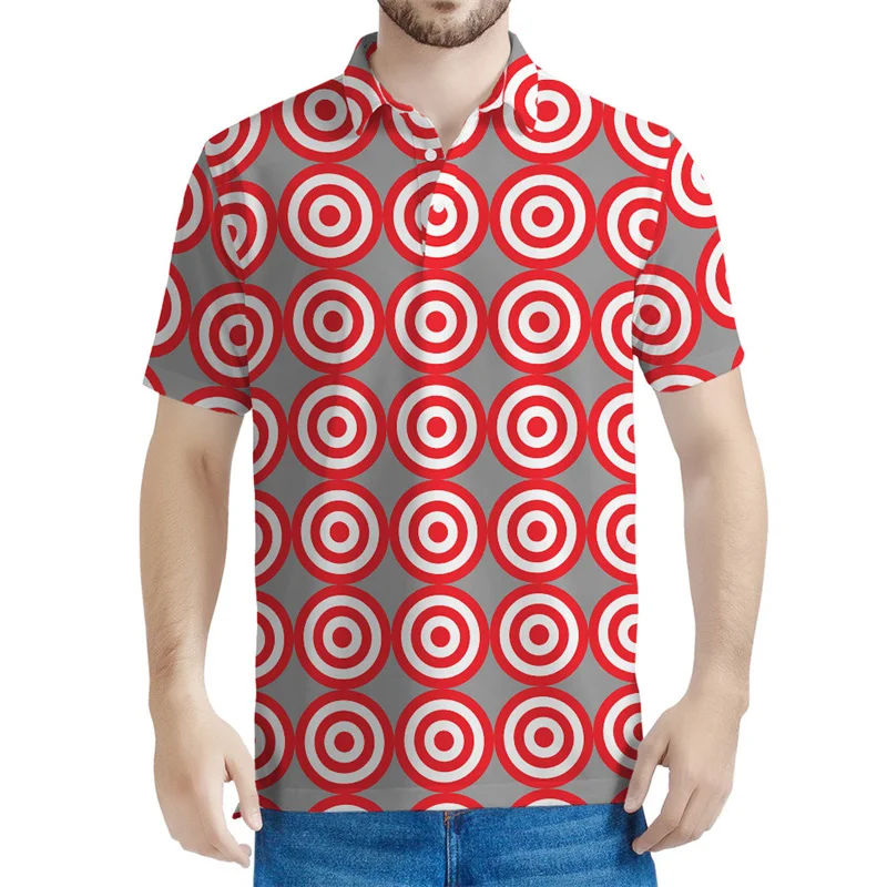 Kleurrijk Dartpatroon Poloshirt Voor Heren Zomer 3d Geprint Bullseye Korte Mouwen Tops Cool Street Revers T-Shirt