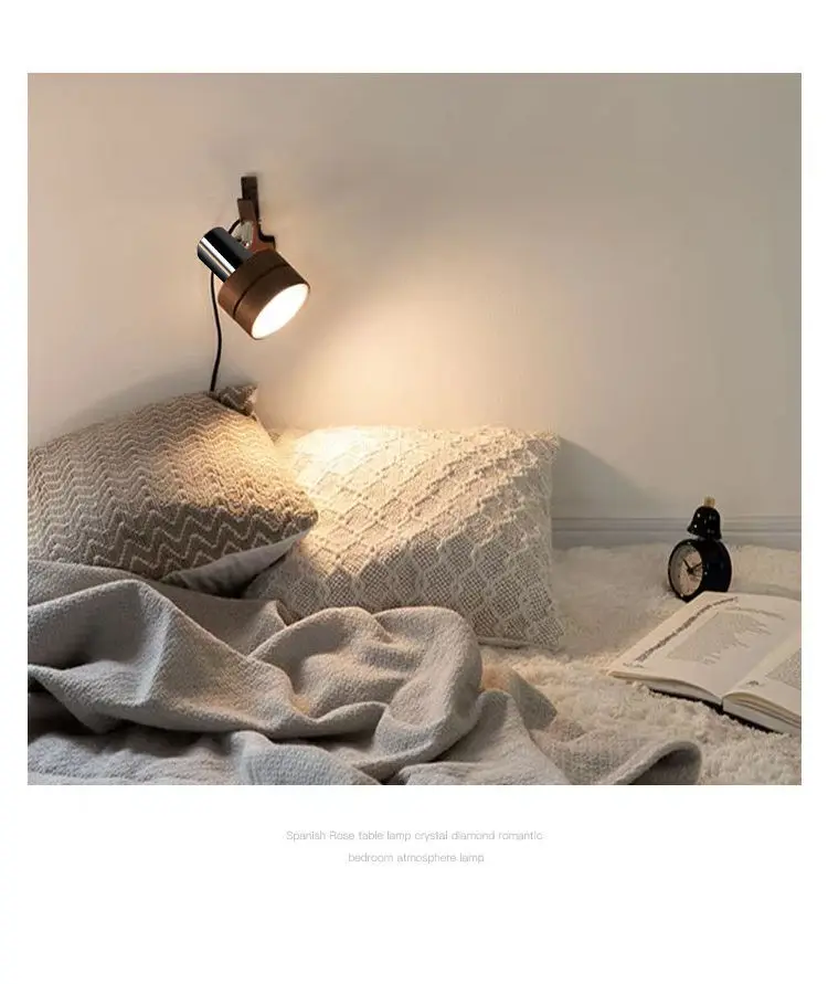 Swing Arm Clip Wall Lamp, Retro Japanese Solid Wood Sconce with Plug Cable, LED Reading Light for Bookshelf Bedside Office Table