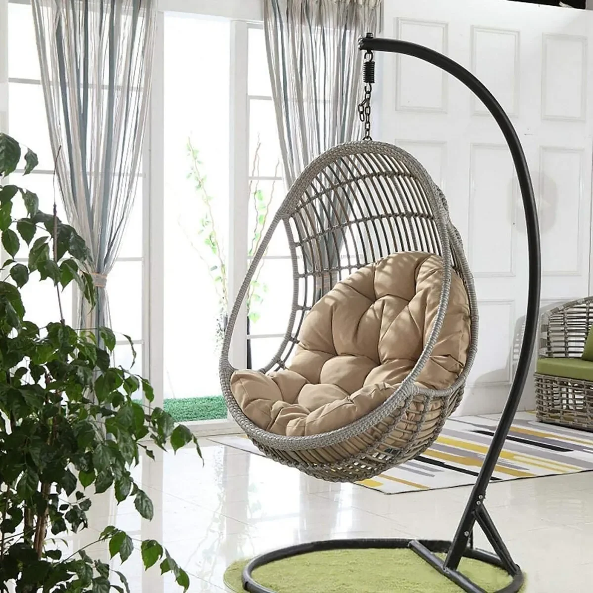 【Cushion Only】Round Hanging Egg Hammock Chair, Swing Seat Cushion, Thick Nest, Back for Indoor and Outdoor Patio