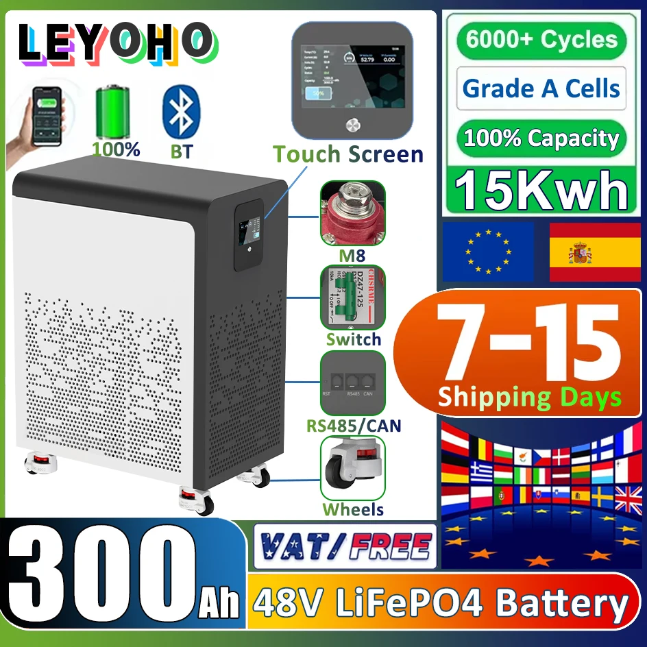 48V 300Ah 600Ah LiFePO4-Akku 51,2V 100Ah 120Ah 150Ah 200Ah Lithiumbatterie Bluetooth CAN RS485 BMS