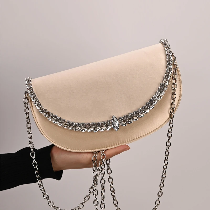 

Shell Shaped Satin Clutch Evening Bags For Women Luxury Designer Handbag Purse 2026 New In Mosaic Shiny Imitation Chain Shoulder