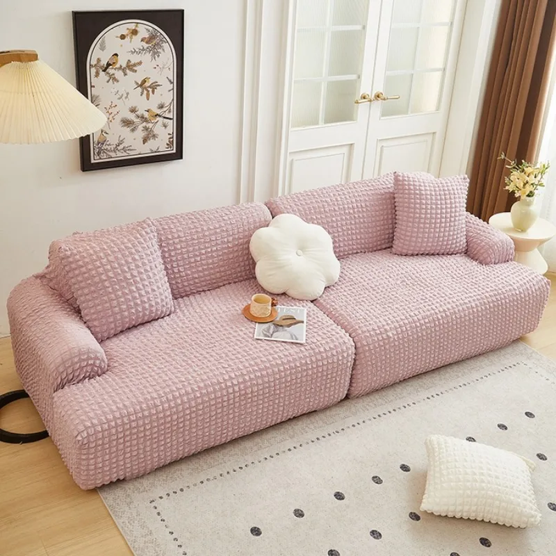 Bubble popcorn series solid color simple straight row elastic sofa cover single piece single/double/three/four people