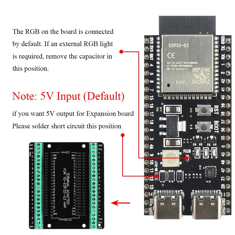 ESP32-S3 Development Boards with Expansion Adapter Kit 2.4G Wifi BT Module ESP32-S3 N8R2 N16R8 44Pin Type-C ESP32 S3