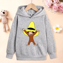 New Boys' Hoodies Cute Curious George Cartoon monkey Cartoon Printed Girls' Hoodie Fashion Children's Autumn/Winter Plush Hoodie