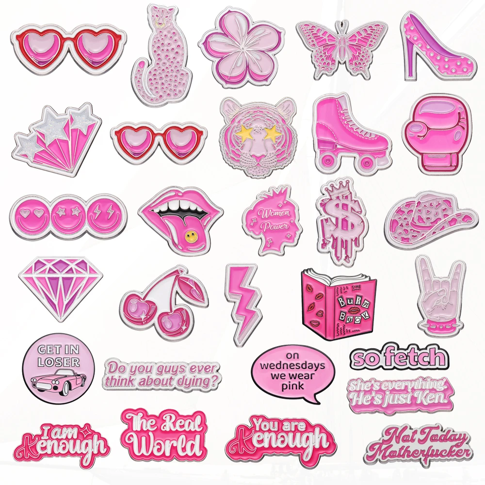 Butterfly Boxing Gloves Roller Skate Tongue Cherry Book I Am Enough Girl Badge Punk Pins Jewelry  Pinsk Series Metal Pin Leopard