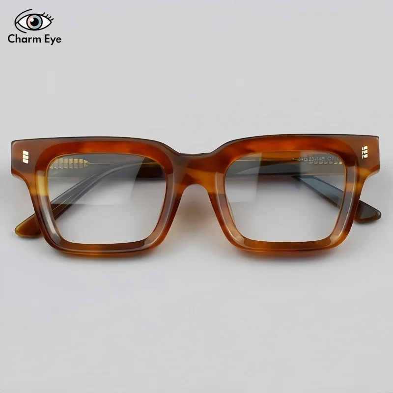 女性レトロアセテート眼鏡フレーム厚い正方形ファッションハイエンド男性近視読書抗青色光コンピュータオフィスメガネ