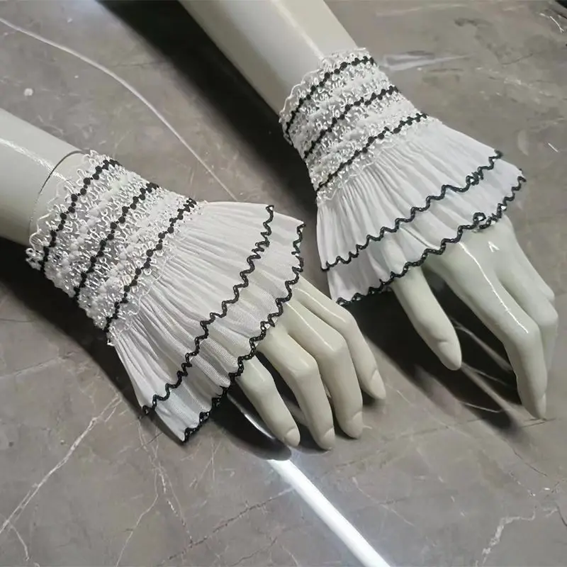 

Double-layer Lace Fake Flare Sleeves Universal Sweater Decorative Arm Cover Stretchy Detachable Ruffle Wrist Cuffs