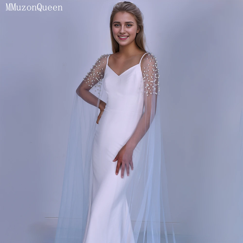 Châle de Mariage Bleu avec Décor de Perles pour Femme, Robe à Bretelles Initiées, Cover-Up pour Patients, Couches Personnalisées, MMQ MG42