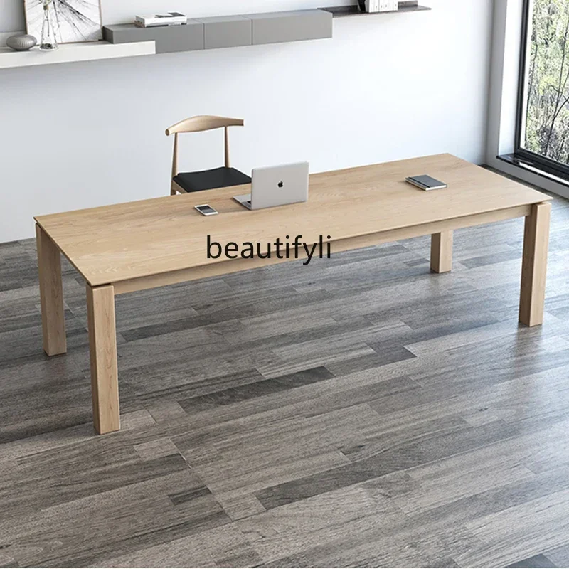 

YH Solid wood dining table light luxury log long table design rectangular conference desk workbench
