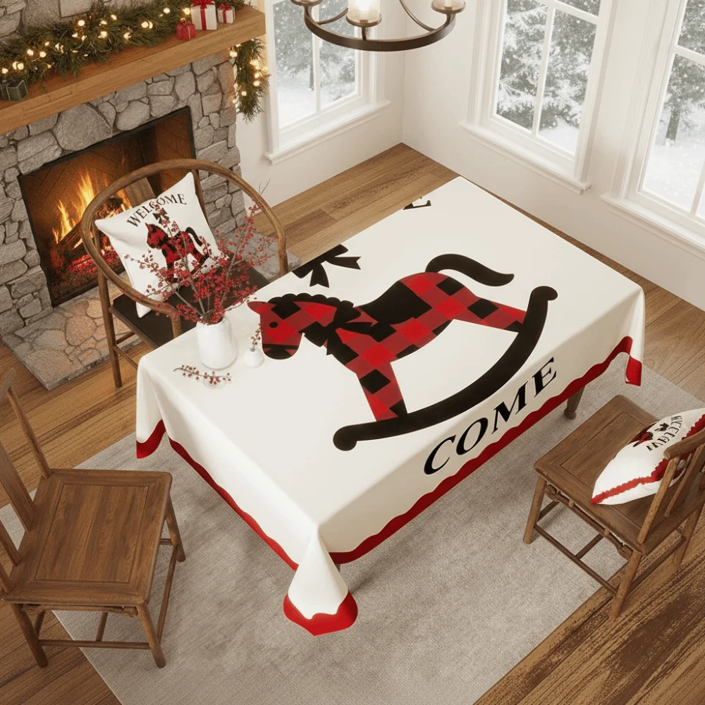 

Household Waterproof New Year Tablecloth Stain Resistant Washable Table Runner Rectangle Light Luxury Table Cover Coffee Table