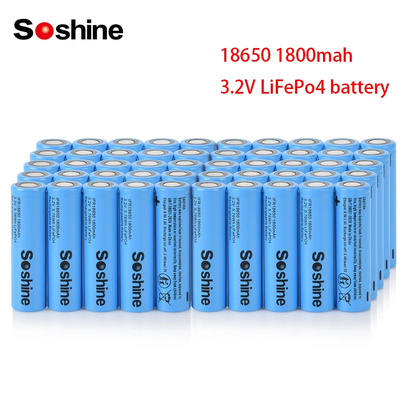 Soshine 3.2V 1800mAh Rechargeable Battery High Quality 3.2V 18650 LiFePo4 Battery for Solar Panels Motor Home Motorcycle Scooter