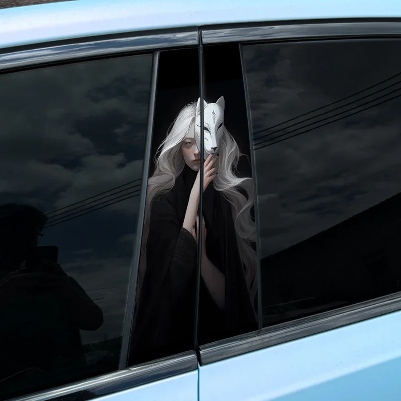 

1PC Kitsune Mask JDM Car Stickers Auto B Pillar Waterproof Decoration Cover Scratch DIY Car Doors Pillar Sunscreen Vinyl Decals