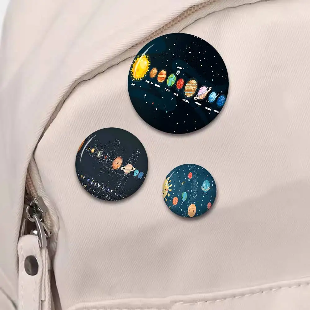 Universe Space Solar System Tinplate Pin Button Custom Anime Role Old-school Brooch Cartoon Collar Badge Jewelry Gift Fans