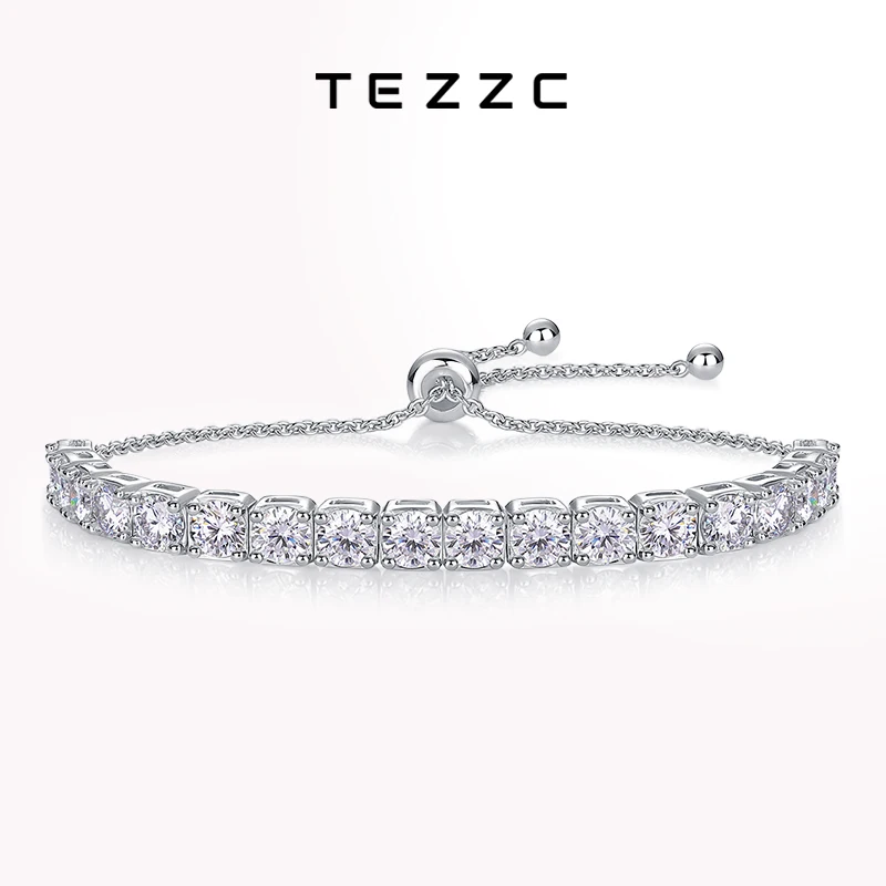 Tezzc 3mm 4mm 5mm Moissanite Tennis Bracelets for Women Man s925 Sterling Silver with White Gold Plated Hip Hop Bracelet Chian