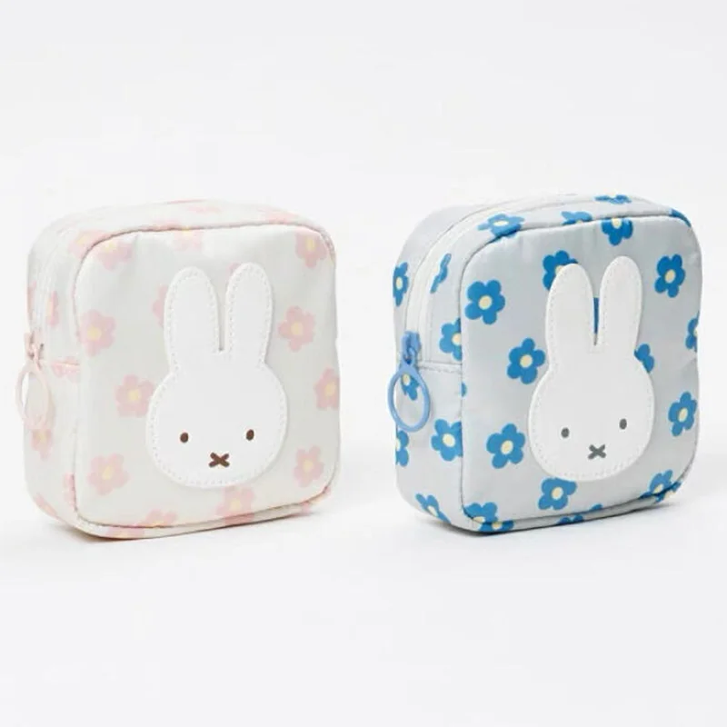New Japanese Style Cute Miffy Coin Purse Cartoon Flower Print Makeup Bag Portable Large Capacity Zipper Storage Bag Friend Gift