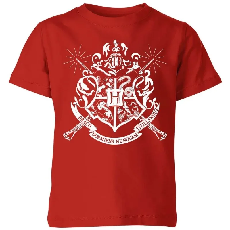 Camiseta Unisex de Algodón con Diseño del Escudo de Hogwarts y Varitas de Harry Potter