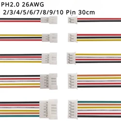 20PCS=10Sets Micro Mini JST 2.0 PH Connector Male Female 2/3/4/5/6/7/8/9/10-Pin Plug With Wires Cables Socket 300MM 26AWG New