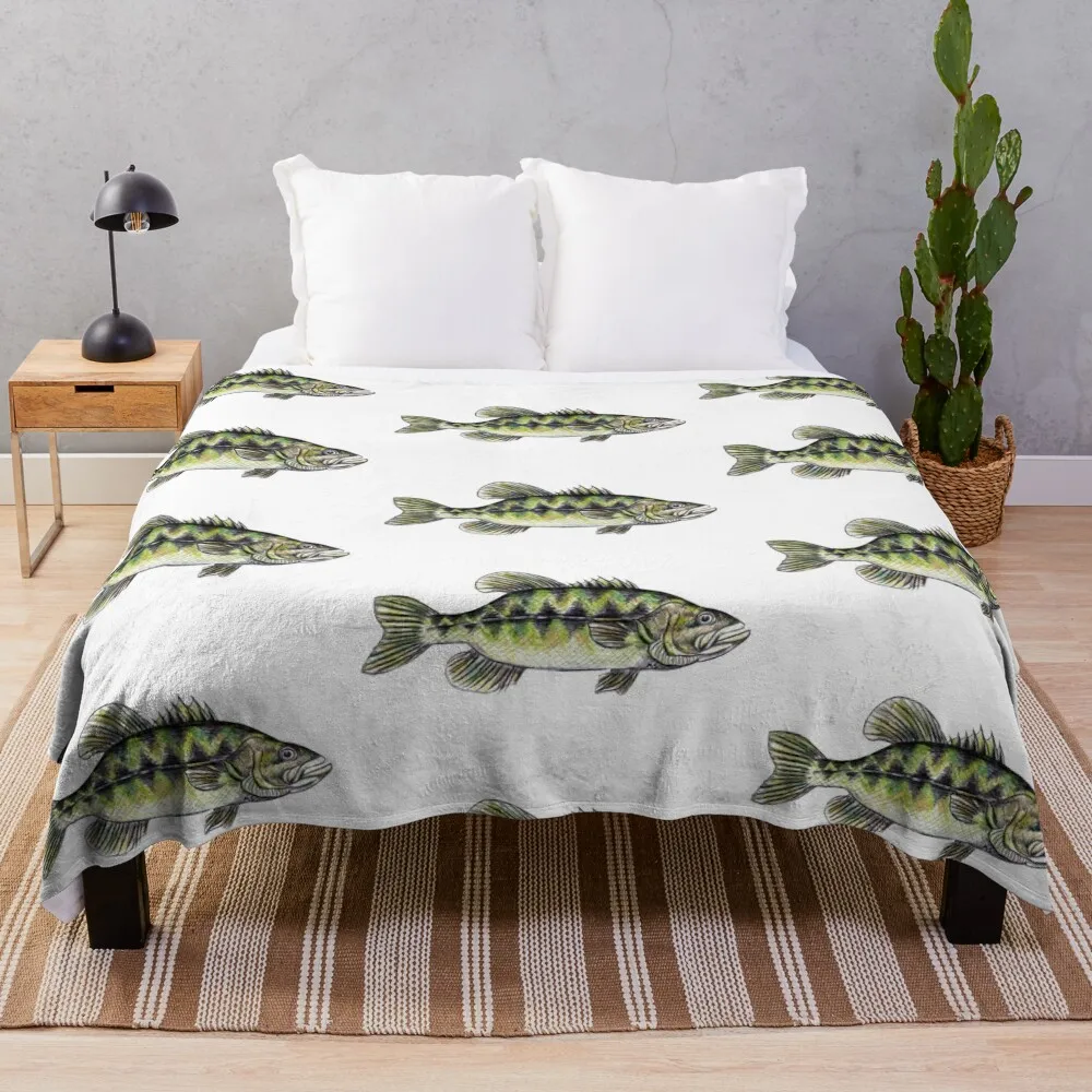 Largemouth Bass Fisherman Art Throw Blanket Retros Thin Flannel Fabric Blankets