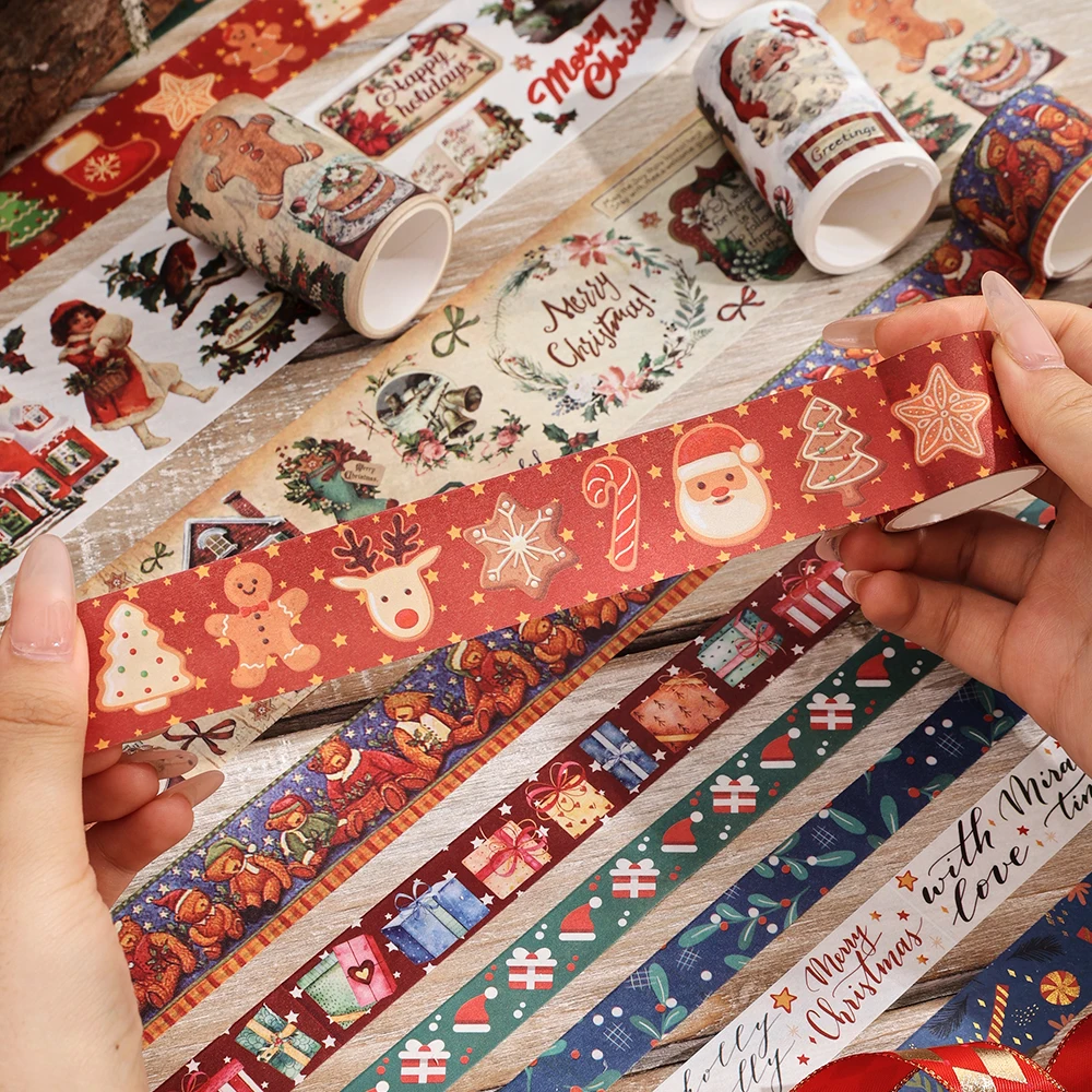 20 rolls/box Vintage Christmas Washi Tape Set 5 Sizes Scrapbooking Sticker Tape With Snowflake Deer Santa Masking Adhesive Tapes