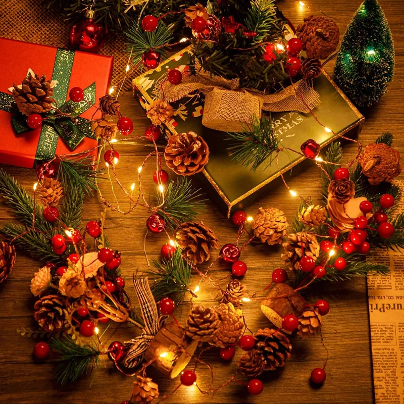 

Outdoor Waterproof LED Christmas String Lights Copper Wire Pine Cone Fairy Garland Lamp for Patio Holiday Decor