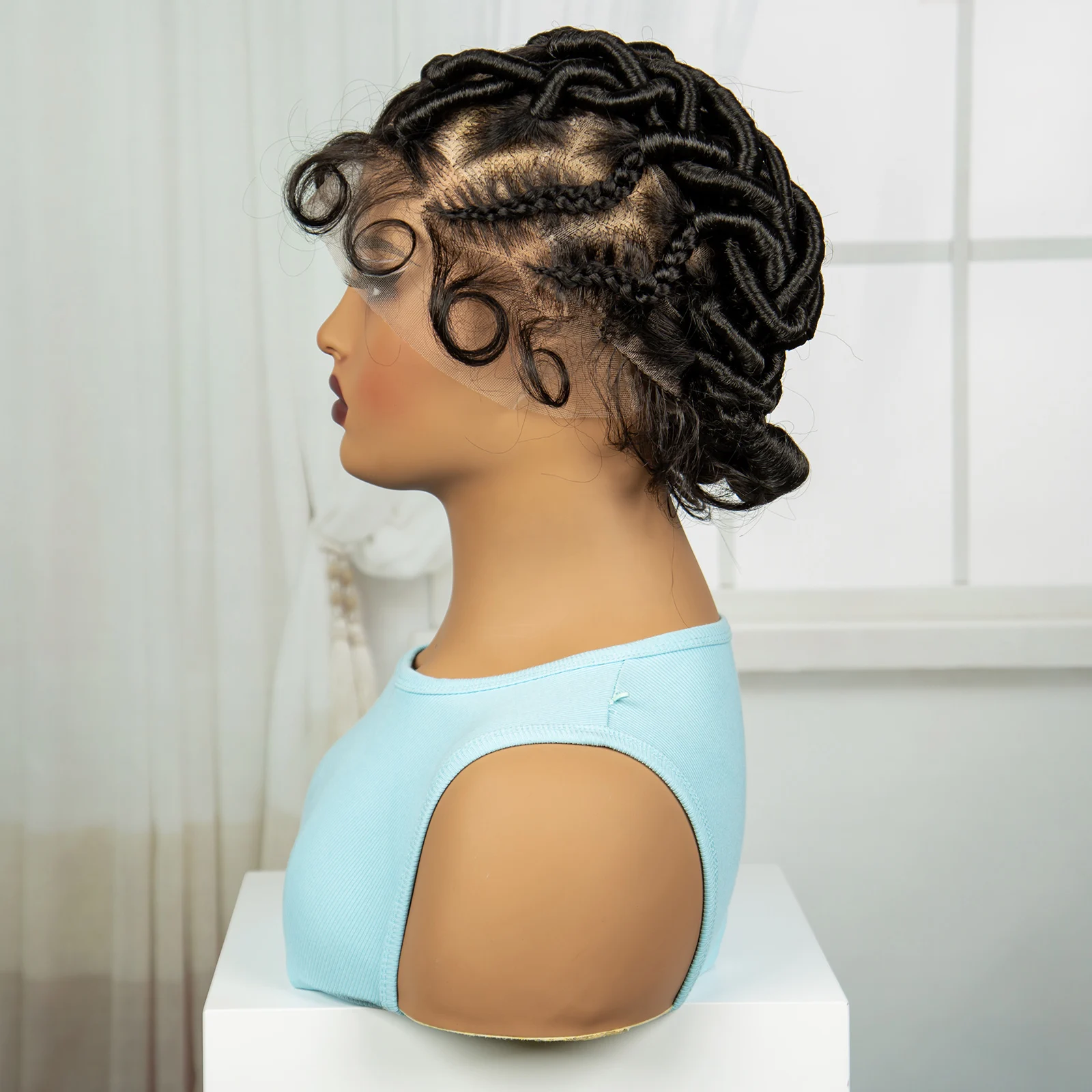 Full Lace Braided Wig Handmade Bantu Braided Wigs Synthetic Knotless Dreadlock Braided Lace Wigs with Baby Hair for Black Women