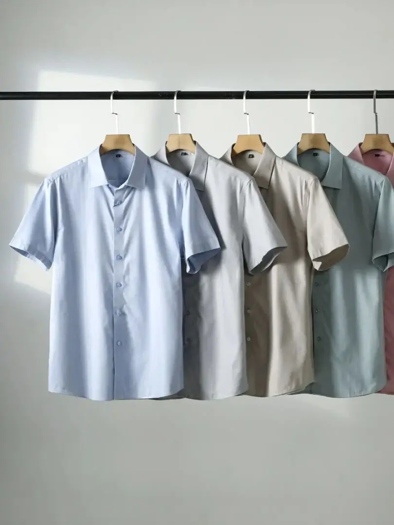 

Linen Cotton Short Sleeve Shirt Men's Color Business Casual Shirt Breathable Comfortable Standard Fit Summer Shirt