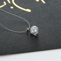 8mm Zircon Crystal Pendant Necklace Transparent Invisible Fish Thread Elastic Cord Clavicle Chain Fashion Accessory Wholesale