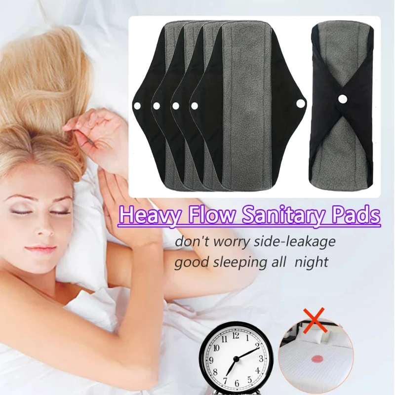 10Pcs Set Reusable Menstrual Pads for Women Washable Heavy Flow Bamboo Charcoal Sanitary Napkins Eco-Friendly Cloth Period Pad