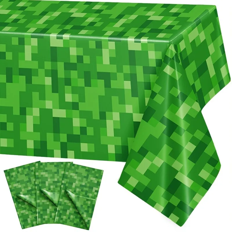 Mantel desechable Creeper Face de PE de 137x274 cm para fiesta de cumpleaños de jugadores, impermeable, fácil de limpiar, diseño de camuflaje verde Pixel