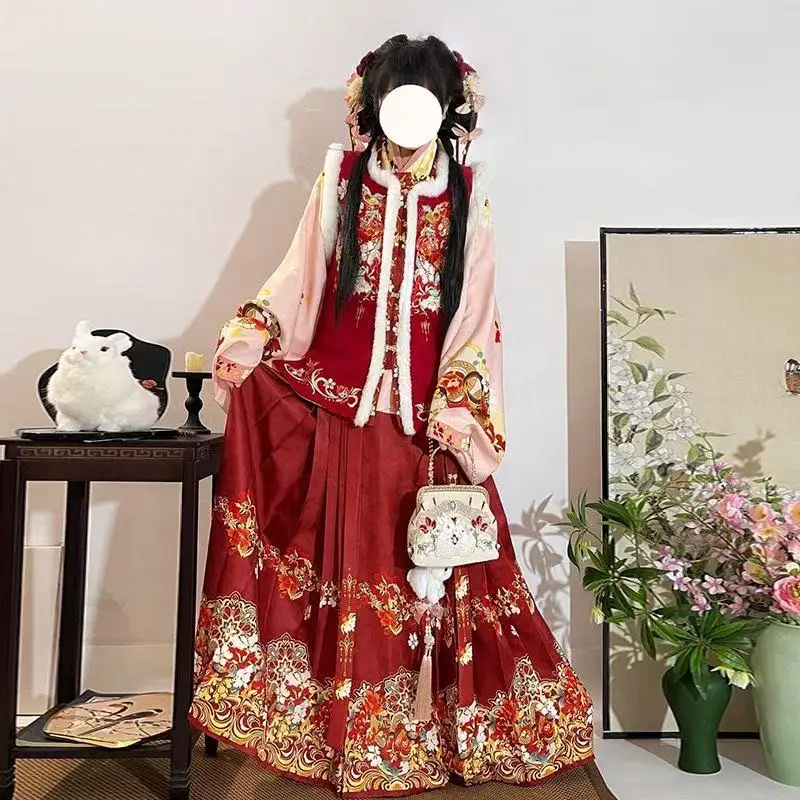 

Spiritual Snake Elements Hanfu Dress Women's Traditional Ming Dynasty Embroidery Costume Winter Thicken Lucky New Year Clothing