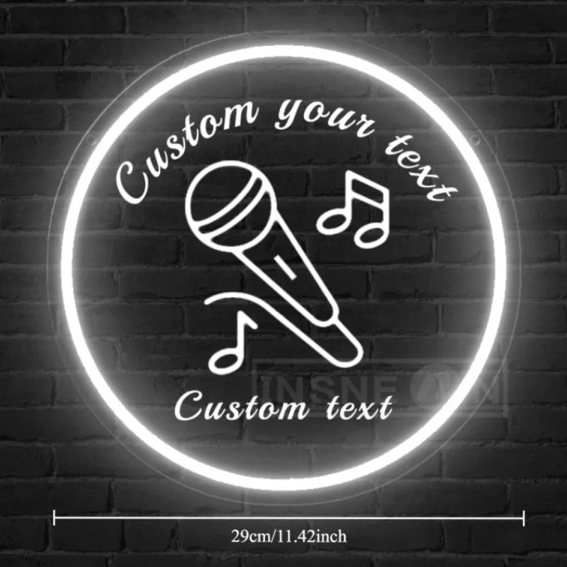 Custom LED Neon Sign Acrylic Wall Hanging with Microphone & Music Notes USB-Powered Switch Control Ideal Decor for Bars KTV