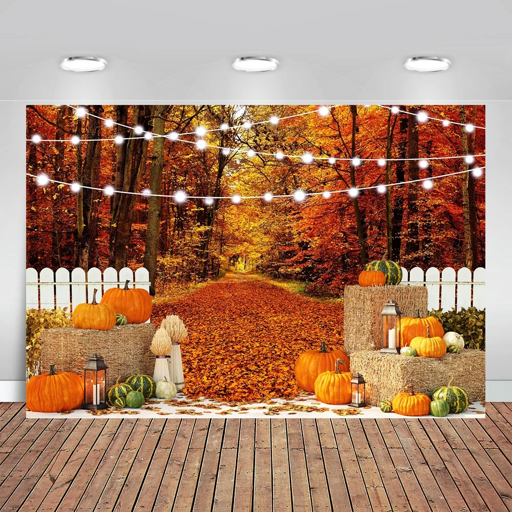 

Fall Thanksgiving Photo Backdrop Autumn Retro Board Backdrops Wooden Fence Haystack Pumpkin Photo Background Decorations