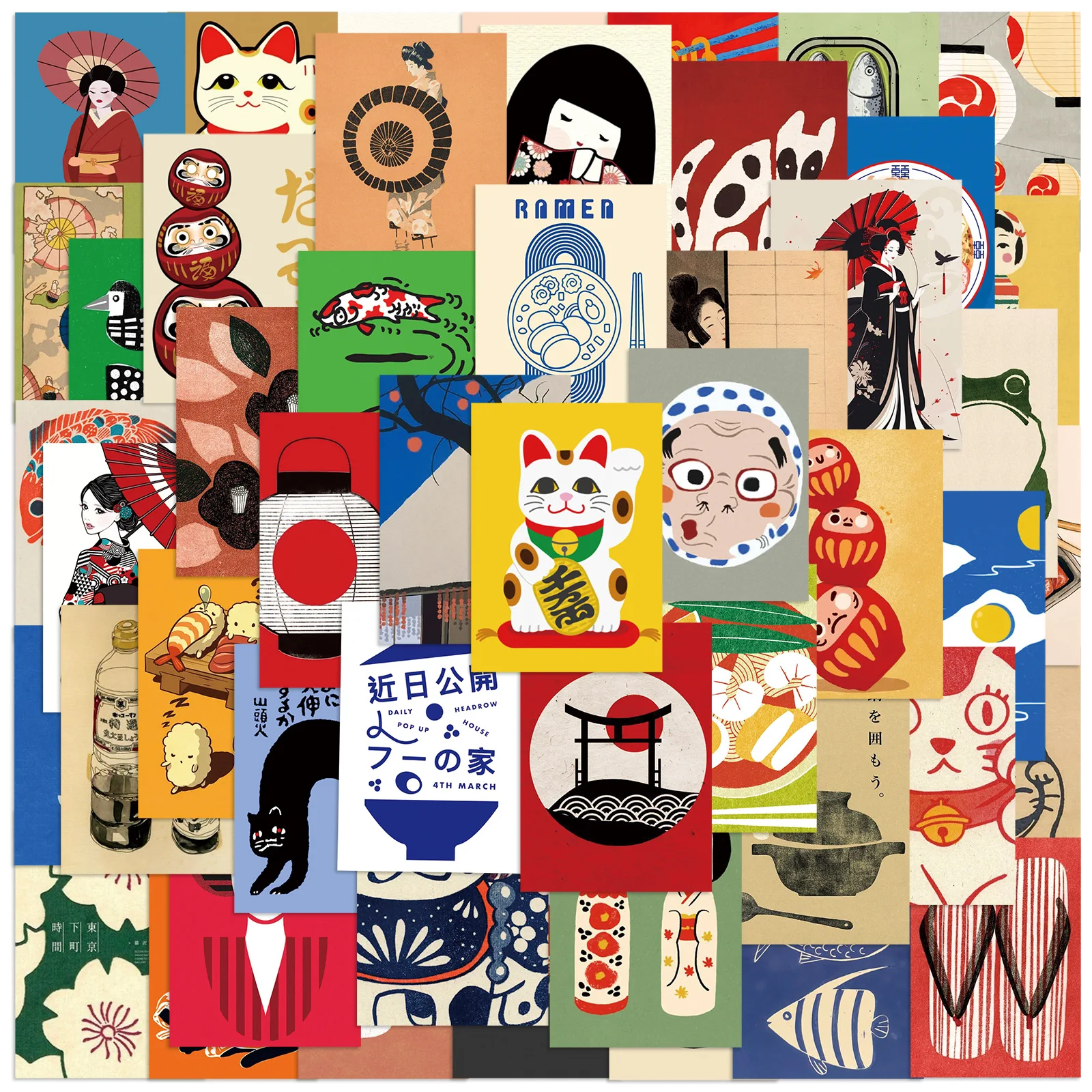 50pcs Cartoon Japanese Style Poster Stickers Refrigerator Phone Case Skateboard Computer Laptop Waterproof Decorative Stickers