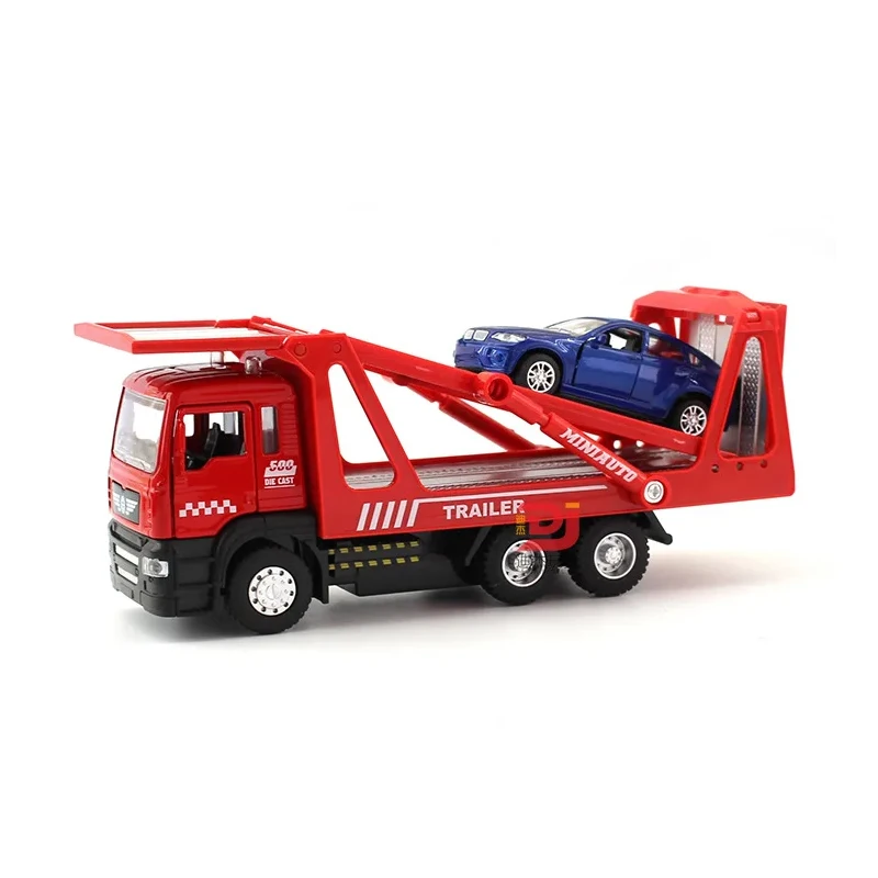 Toys Diecasts Tow Truck Set & Rescue Trailer 1:50 Alloy Model ( With One 1:64 Car) Transport Vehicle Boy\'s Gift B102