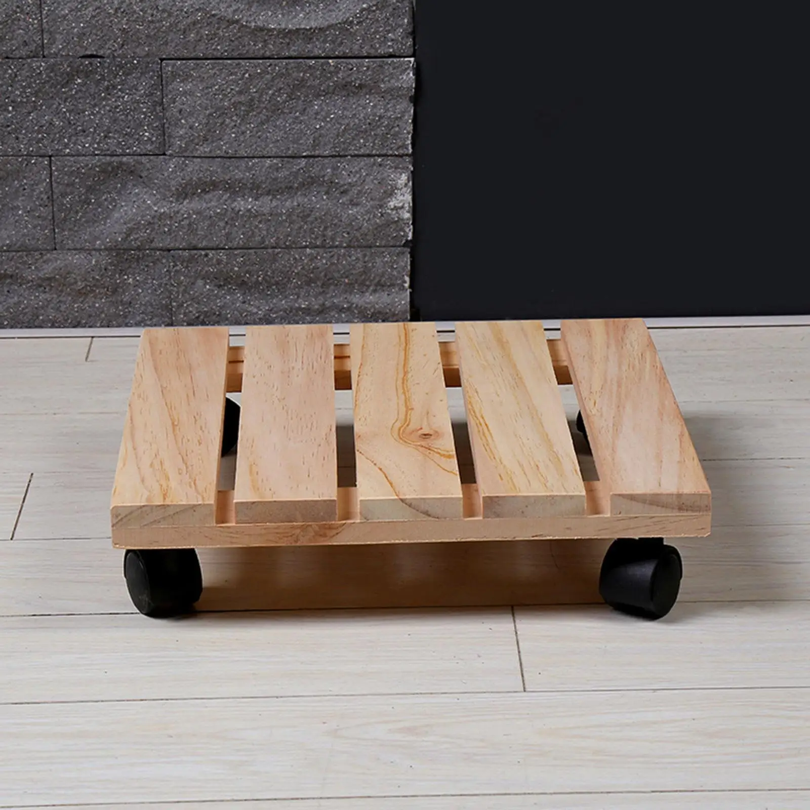 Planter Stand with Wheels Flower Vase Moving Trolley Garden Planter Flower Rolling Tray Wooden Planter Caddy