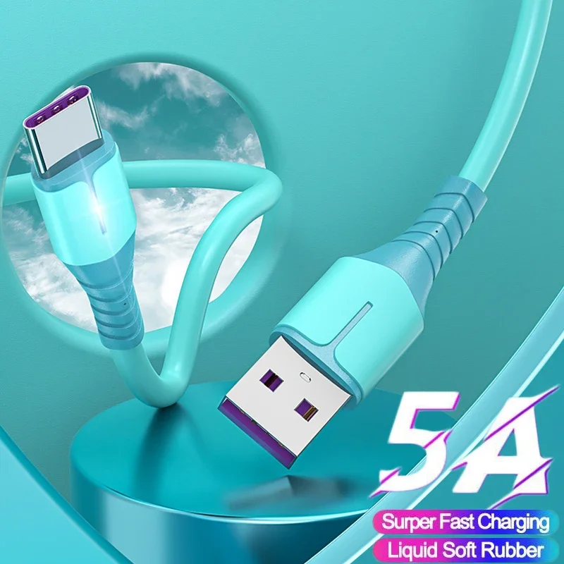 

5A USB Type C Cable Micro USB Fast Charging Wire Silicone USB-C Charge Data Cord With LED For Huawei Oneplus Android