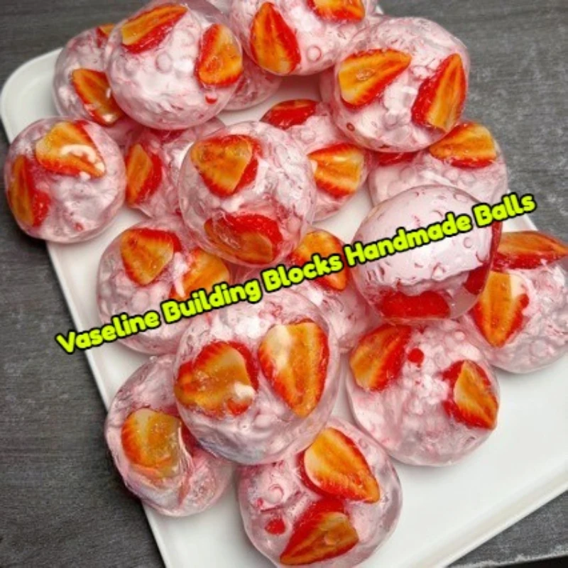Strawberry Vaseline Building Blocks Handmade Ball Squishy Stress Relief Toy Fruit Filled Office Desk Squeeze Fidget Toy Gift