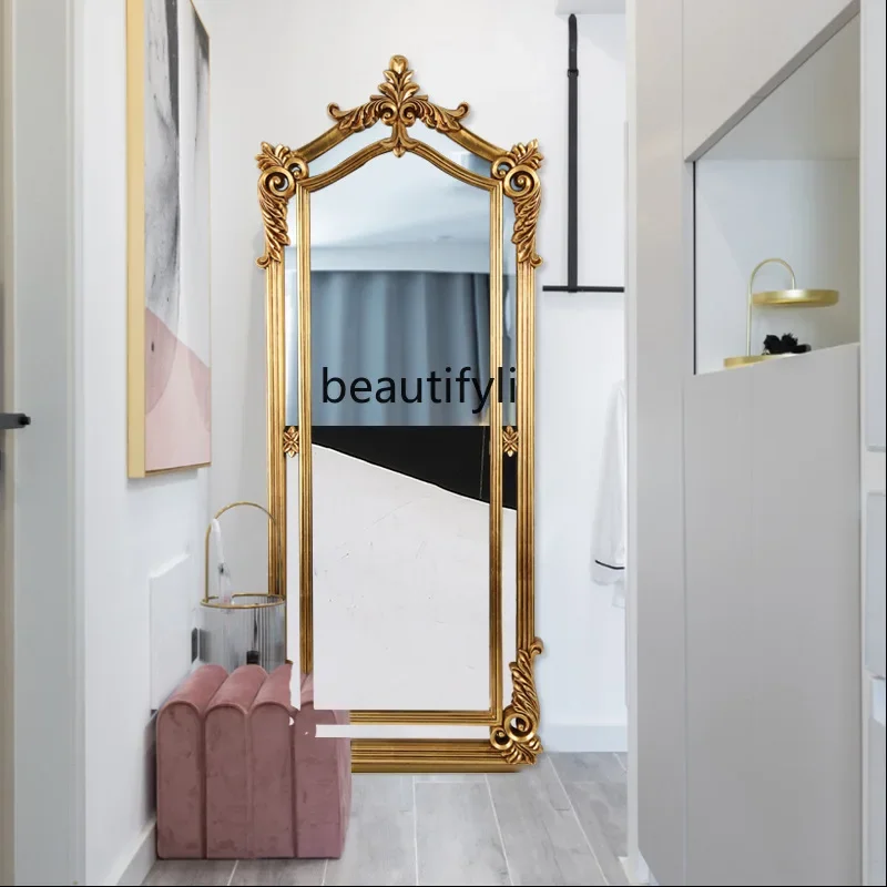 

A16 Full-body mirror European-style carved retro full-length mirror, hair salon, full-body pu floor mirror