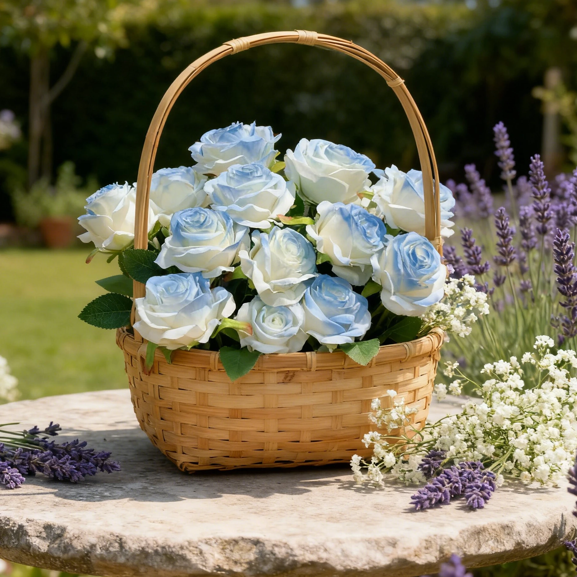 10 Stück Künstliche Blumen Blaue Rose Valentinstag Seiden-Brautstrauß Hochzeitskranz Heim- und Außenbereich Dekoration DIY Handstrauß Blumengeschenk – Detail 4