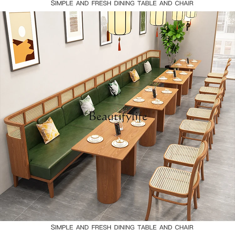 Deck Sofa Solid Wood Wall Fusion Theme Restaurant Noodles Shop Commercial Table and Chair Combination