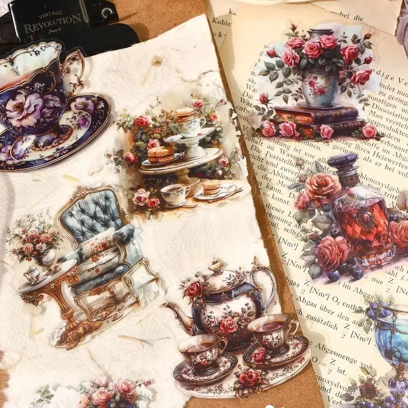 

10Pcs pack Stickers Old Castle Afternoon Tea Handbook Material Decorative Collage Supplies Stickers Scrapbooking Cut 94×152mm