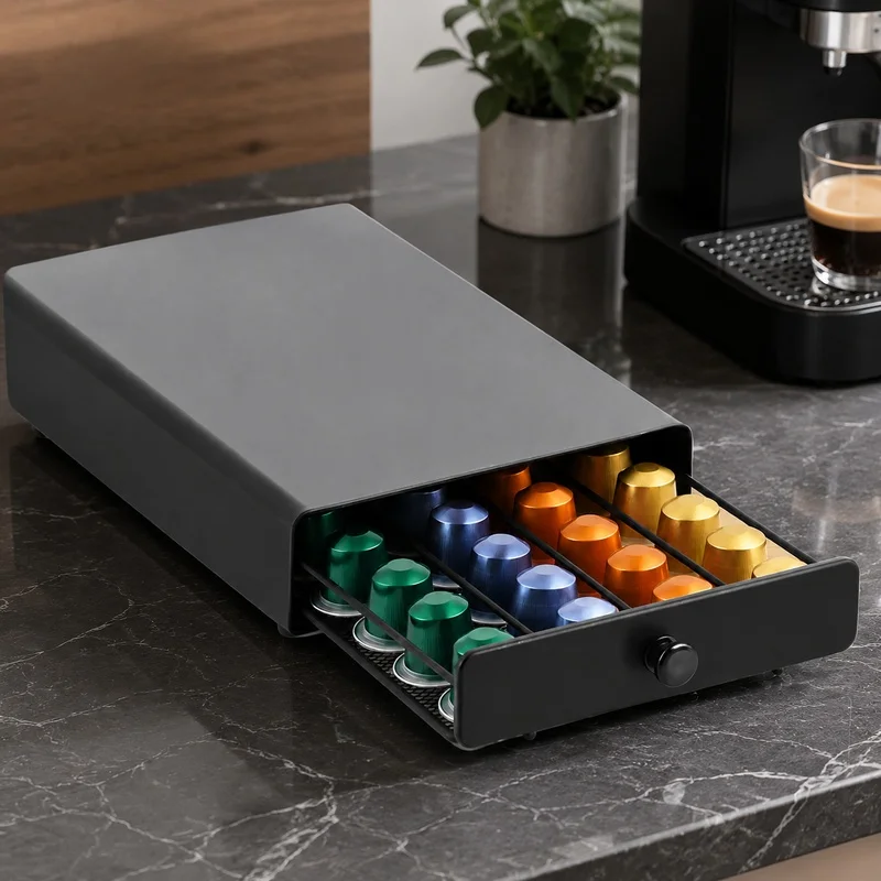 Space-Saving Drawer Shelf Organizer for 40 Coffee Capsules Compatible with Nespresso, Ideal for Home Storage