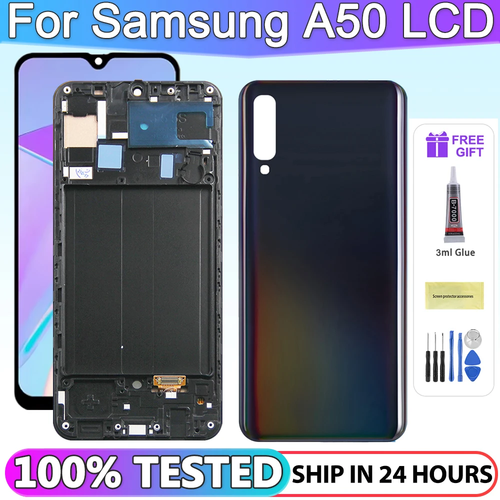 100% Tested For Samsung A50 SM-A505FN/DS A505F/DS A505 LCD Display Touch Screen Digitizer With Frame For Samsung A50 lcd