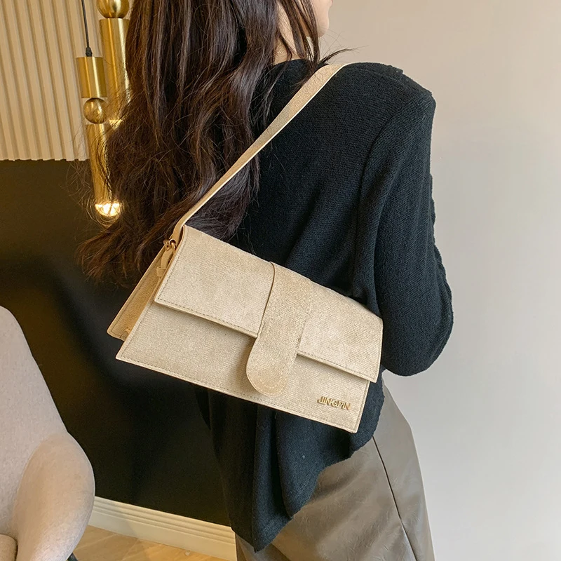 Vintage Suede Leather Crossbody Bags for Women Vintage Designer Female Small Flap Shoulder Underarm Bag Handbags and Purses